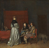 Conversation galante, connue sous le nom de «l'avertissement paternel», Gerard ter Borch (II), c. 1654 huile sur toile, h 71cm × l 73cm Plus de